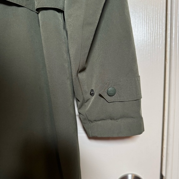 LL Bean Long Trench Coat Hooded Women’s Removable Wool Liner Army Green Lg - Picture 10 of 16